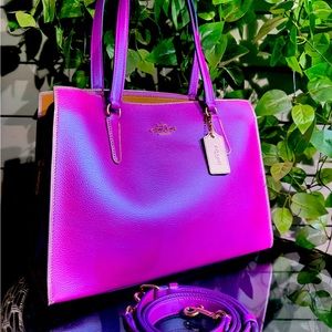 IRIDESCENT Fushia & MIRRORED Mauve Leather Large Coach Tatum Purse